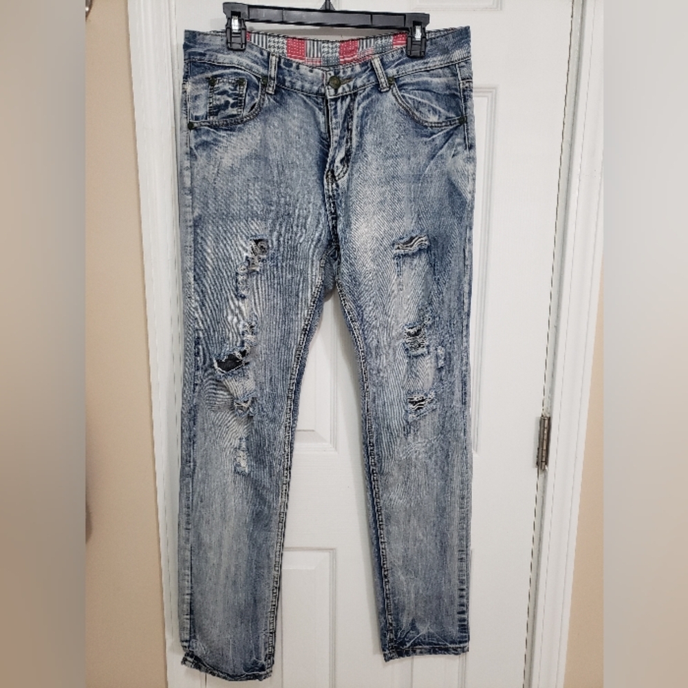 Levi's Men's Straight Jeans - Distressed Blue 523 Size 34